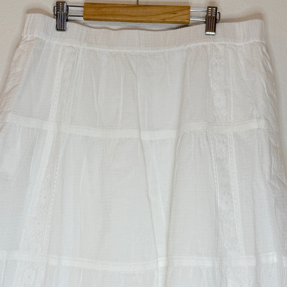 🆕 Avec Les Filles White 🤍Tiered Lace Maxi Skirt L 💖Boho Luxe Cottage 💝NWT - Picture 9 of 16